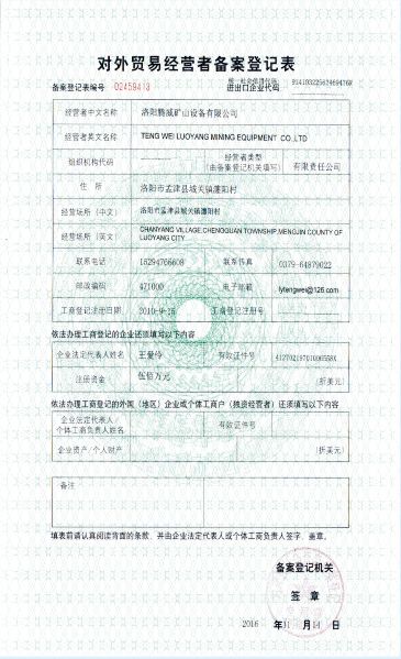 對外貿易經營者備案登記表